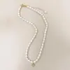 Cadena para clavícula de perla barroca natural hecha a mano en oro de 14k bolsa estilo retro collar corto para mujer Fashionista