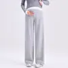 Calça Wide Leg de Maternidade Jingqi Outono e Inverno Roupa Externa 2025 Nova Calça Quente de Veludo Sem Elasticidade Calça para Barriga Roupa de Maternidade