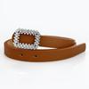 Nuevo Cinturón Fino para Mujer con Diamante Moda Todo-partido Cinturón para Pantalones con Hebilla Cuadrada de Diamante Cinturón Multicolor Cinturón de PU de Alta Calidad