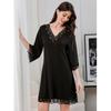 Camisón de encaje con cuello en V sexy de algodón modal puro para el hogar, ropa de dormir para mujer de talla grande, holgado, de comercio exterior, con mangas de siete puntos