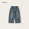 Jeans rectos con ligero bootcut Bangxuan para niños, nueva colección de otoño, pantalones largos de corte holgado para niñas, sencillos y elegantes para niños mayores