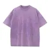 Camiseta de Manga Corta con Lavado Vintage y Efecto Desgastado, Shorts, Logo Personalizado, Retro, Hombros Descubiertos, Algodón Puro, Talla Grande, Chaleco de Exportación