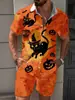 Novo Conjunto de Camisa de Manga Curta e Shorts Masculino com Estampa Engraçada de Halloween para o Verão - Venda Cruzada da Amazon