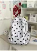 Mochila escolar estilo coreano para ensino médio e fundamental, estilosa e versátil, mochila de ombro duplo casual com estampa de bolinhas de grande capacidade