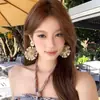 Aretes de Girasol Estilo Vacaciones Hawaianas de la Tarde Té de Durazno Exagerados para Fotos de Viaje en la Playa para Mujeres