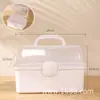 Caixa de armazenamento dobrável de três camadas de tamanho pequeno, espessa, doméstica, portátil, caixa de remédios, material de escritório para estudantes, artigos diversos, caixa de armazenamento com adesivo para mesa