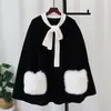 Elegante Capa de Lana de Punto Doble Cara Estilo Francés 2025 Otoño e Invierno Nuevo Chal Suéter con Lazo para Mujer