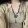 Novo Colar de Cerâmica com Borla e Borboleta Estilo Chinês Feminino Verão Alto Padrão Luxo Leve Nicho Retrô Personalizado Corrente de Clavícula com Contas