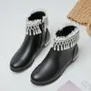 Botines Dulces con Volantes Botas de Cuero de Princesa Cremallera Lateral Botas Martin Tacón Bajo Zapatos de Mujer Talla 28-43 Botas para Padres e Hijos