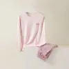 Conjunto de Ropa Interior de Algodón para Niñas Otoño, Cuello Medio, Capa Base Cálida para Niñas Pequeñas, Conjunto Térmico de Algodón Superior e Inferior, Ropa de Dormir