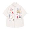Camiseta Casual Versátil para Hombre Estilo Perezoso Holgado Manga Corta Bordada Colorida Retro Americana de Waffle Floral