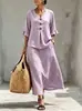 Conjunto de top casual de manga tres cuartos con botones, cuello en V y volantes y falda para mujer, comercio exterior transfronterizo europeo y americano, nuevo