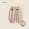 Ropa para Niños Bangxuan Nuevo Estilo de Invierno Pantalones Jogger Gruesos para Niñas Lazo Pantalones Casuales para Niños Pequeños Pantalones para Niñas con Forro de Felpa