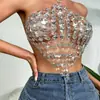 Top halter AYJ transfronterizo más vendido de nuevo estilo con detalles de cadena de gemas, un chaleco sexy para actuaciones en discotecas