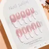 T808 # Unhas Postiças Formato Amêndoa Longo Cor Branco Leitoso Transparente Gradiente Rosa Flor de Cerejeira Pérola Olho de Gato Adesivos Simples para Nail Art