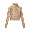 Outono e inverno Spice Girl gola alta Twist Sweater 2024 Moda All-match Lazy Style Short Sweater Top