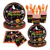 Suministros para Fiesta de Halloween Calabaza Naranja Fantasma Vajilla Desechable Set Platos de Papel Desechables