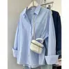 Camisa Verde Menta para Mulheres, Novo Estilo Primavera/Verão, Jaqueta Camisa Casual Solta Manga Longa Petite, Top Estiloso