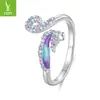 Anel Aberto Original Yinziyun Colorido Sonhador Cavalo-Marinho com Zircônia Arco-Íris Anel de Cobre Banhado a Platina Atacado