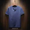 Camiseta de Lino de Manga Corta para Hombre Verano Holgada de Media Manga Talla Grande Camiseta de Algodón y Lino Color Sólido Transpirable Cuello en V Top Delgado para Hombre