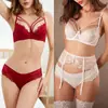 Lencería Sexy de Encaje para Mujer de Comercio Exterior, Sujetador Delgado de Verano que Hace que los Bustos Grandes Parezcan Más Pequeños, Conjunto de Sujetador Transpirable Hueco de Encaje con Doble Tirante