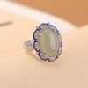 Anillo Hueco de Plata S990 de Plata Pura con Jade Hetian Natural Yilu, Jade Qingshui, Tendencia Nacional, Esmalte Cloisonné Ruyi
