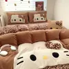 Coração de menina ins veludo de leite estampa de leopardo fofa gato KT inverno quente espessado conjunto de cama de quatro peças 1.8