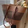 Bolso de verano de paja para mujer, bolso tote, bolso cubo de gran capacidad, bolso de hombro tejido, bolso de ratán, transfronterizo