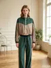 Ropa de mujer estilo europeo y americano transfronteriza marca Z 2026 otoño ZA traje casual: Chaqueta con ribete de bloques de color + Pantalones de pierna ancha con ribete de bloques de color