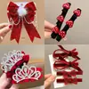 Grampo de Cabelo Laço Acessório de Cabelo para Meninas, Presilha de Cabelo Vermelha para Trás da Cabeça, Grampo de Cabelo de Ano Novo para Meninas, Ornamento de Cabelo de Fita Infantil