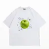 Camiseta de Seda de Leche Estilo Japonés Estampado de Manzana Verde Estilo Universitario Fresca Versátil Manga Corta para Mujer Verano Top Blanco