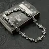 Pulsera de Moda con Incrustaciones de Diamantes, Pulsera Fina de Cruz y Flor para Hombres y Mujeres, Plata Tailandesa, Hebilla Vintage Antigua, Pulsera con Parche Hip-hop