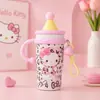 Novo copo térmico de aço inoxidável para meninas, copo fofo com canudo do Gatinho Cartoon, alto valor estético, copo infantil portátil para atividades ao ar livre