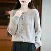 Suéter Cardigan de Punto para Mujer 2026 Primavera y Otoño Nuevo Holgado Jacquard Vintage Cuello Redondo Versátil Elegante Top para Abrigo