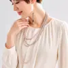 Collar de perlas de imitación de vidrio multicapa, cadena de suéter larga, collar de cheongsam de corte vintage para mujer, gargantilla decorativa