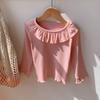 Camisa Básica Feminina de Primavera e Outono com Gola de Renda, Versátil Suéter de Malha Estilo Boneca Camisa Básica