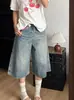 Pantalones Vaqueros Cropped de Pierna Ancha Lavado Azul Estilo Retro Americano para Mujer, Nuevo Estilo de Verano, Corte Holgado, Adelgazantes, de Cintura Alta, Pierna Recta, Casual, de Longitud Media