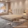 Cama Estilo Cream Simples com Almofada de Polegar Tecido Veludo Francês Leiteiro Cama Quarto Principal Casa Cama Dupla com Armazenamento Cama de Casamento
