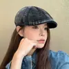 Gorra Retro de Pana Japonesa para Mujer, Gorra de Pico Versátil para Adelgazar la Cara de Otoño e Invierno, Gorra de Painter Impermeable y Cálida para Exteriores