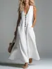 Vestido Casual de Color Sólido con Bolsillo de Parche y Cuello en V Profundo, Nuevo Europeo y Americano Transfronterizo, Sitio Independiente de Amazon, Primavera/Verano 2026