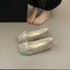 Zapatos de Terciopelo Gris Cálido con Piel para Mujer Otoño e Invierno 2025 Ropa de Abrigo de Invierno Zapatos Planos de Algodón Cálido con Lazo