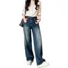 Jeans retro azules de pierna ancha para mujer, nueva colección otoño 2026, corte holgado, efecto adelgazante, pantalones rectos de pierna ancha, modernos y versátiles