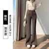 Pantalones de traje marrones para mujer, estilo primavera y otoño, de cintura alta, adelgazantes, ligeramente acampanados, elásticos, corte ajustado, con caída, casuales, hasta el suelo, pantalones de herradura
