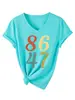 Amazon eBay sitio independiente moda casual versátil mujer 8647 digital cuello V manga corta camiseta en stock