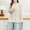 [Especial] T-shirt de manga comprida com retalhos franzidos estilo coreano da moda para mulheres plus size, top interno 0948