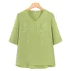 Tops Frescos de Verano para Mujeres de Mediana Edad y Mayores, Nuevo Estilo 2026 Camisetas Finas Bordadas para Abuelas, Ropa Casual para Mujeres