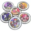 Amostra em Estoque My Little Pony Carimbo Redondo de Silicone Impresso com Cor UV Que Acende ao Ser Pressionado, Crachá Lavável