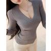 Tejido de punto fino anti-pilling de cuello en V para mujer, de alta gama coreano, para usar como capa base, Otoño e Invierno 2025, Nuevo Top Rosa