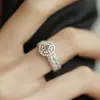 Nuevo Anillo con Patrón Redondo Incrustado de Diamantes, Personalizado Estilo Chino Nuevo Retro Elegante Oro Antiguo Hetian Jade Anillo de Encaje