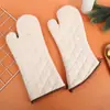 Algodón Lino Blanco Crudo Engrosado Resistente a Altas Temperaturas Anti quemaduras Aislamiento Térmico Guantes para Hornear Horno Soporte para Sartén Soporte para Olla Guantes para Horno de Microondas